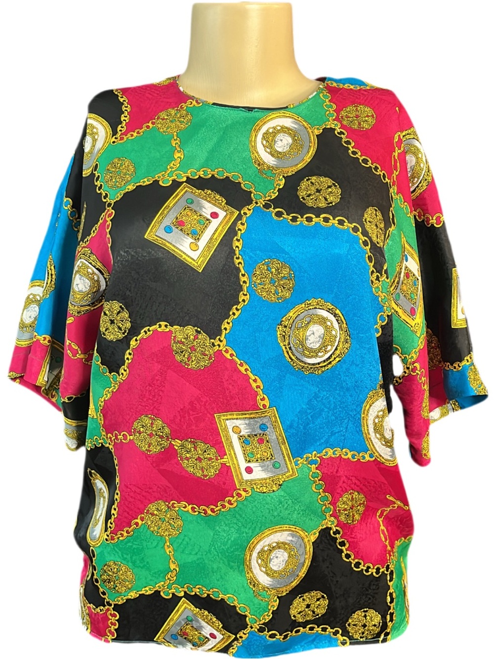 Vintage 80s San Andre Colorful Chain Print Blouse